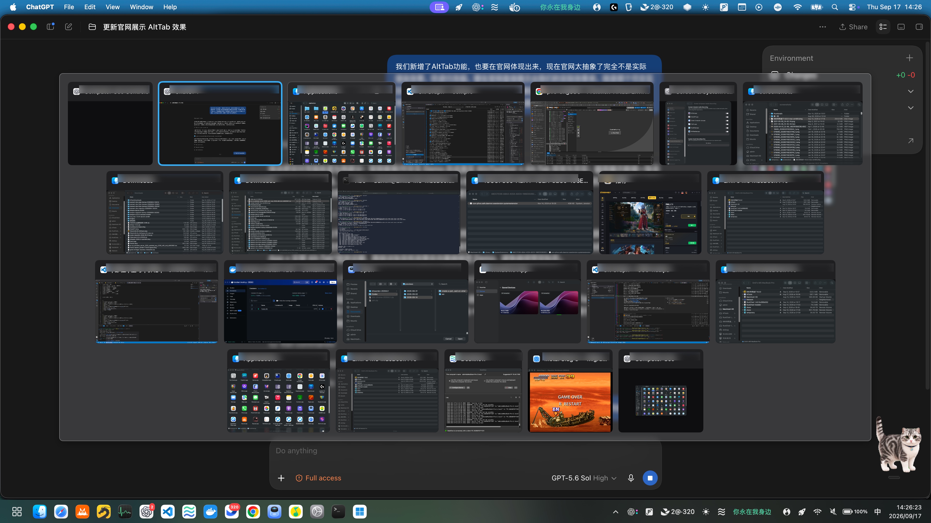 WinTaskbar Alt+Tab switcher showing real macOS window thumbnails