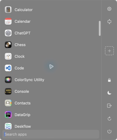 WinTaskbar translucent Start menu with apps and power controls